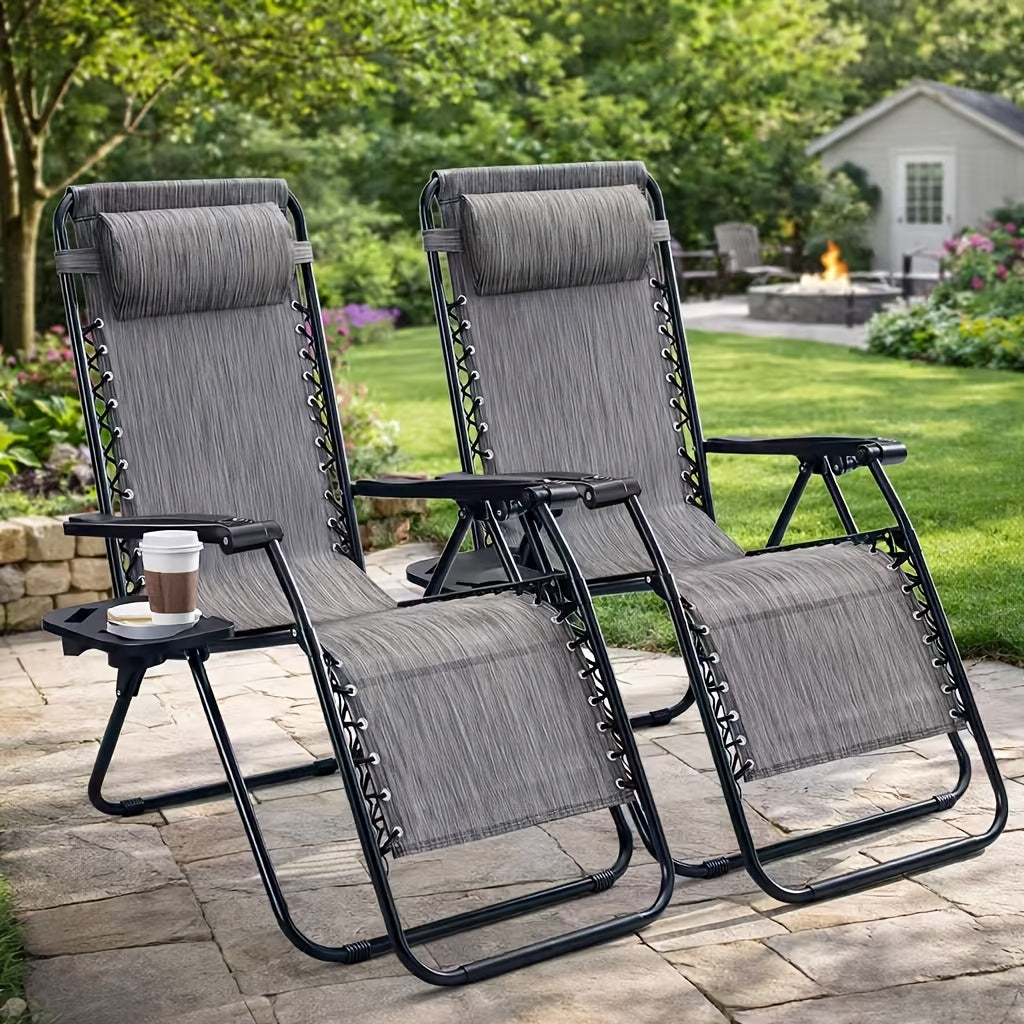 2pcs zero gravity patio recliner folding lounge adjustable
