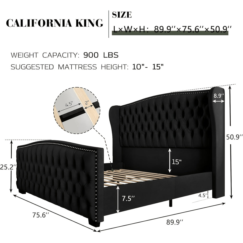 platform bed frame velvet upholstered bed deep button tufted