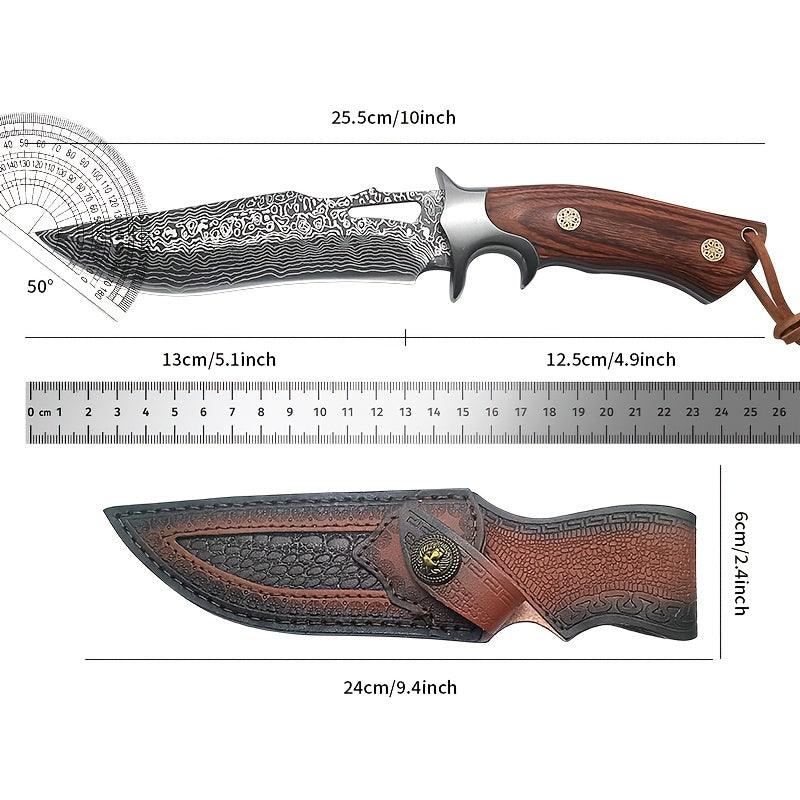 1pc   damascus fixed blade knife wooden handle