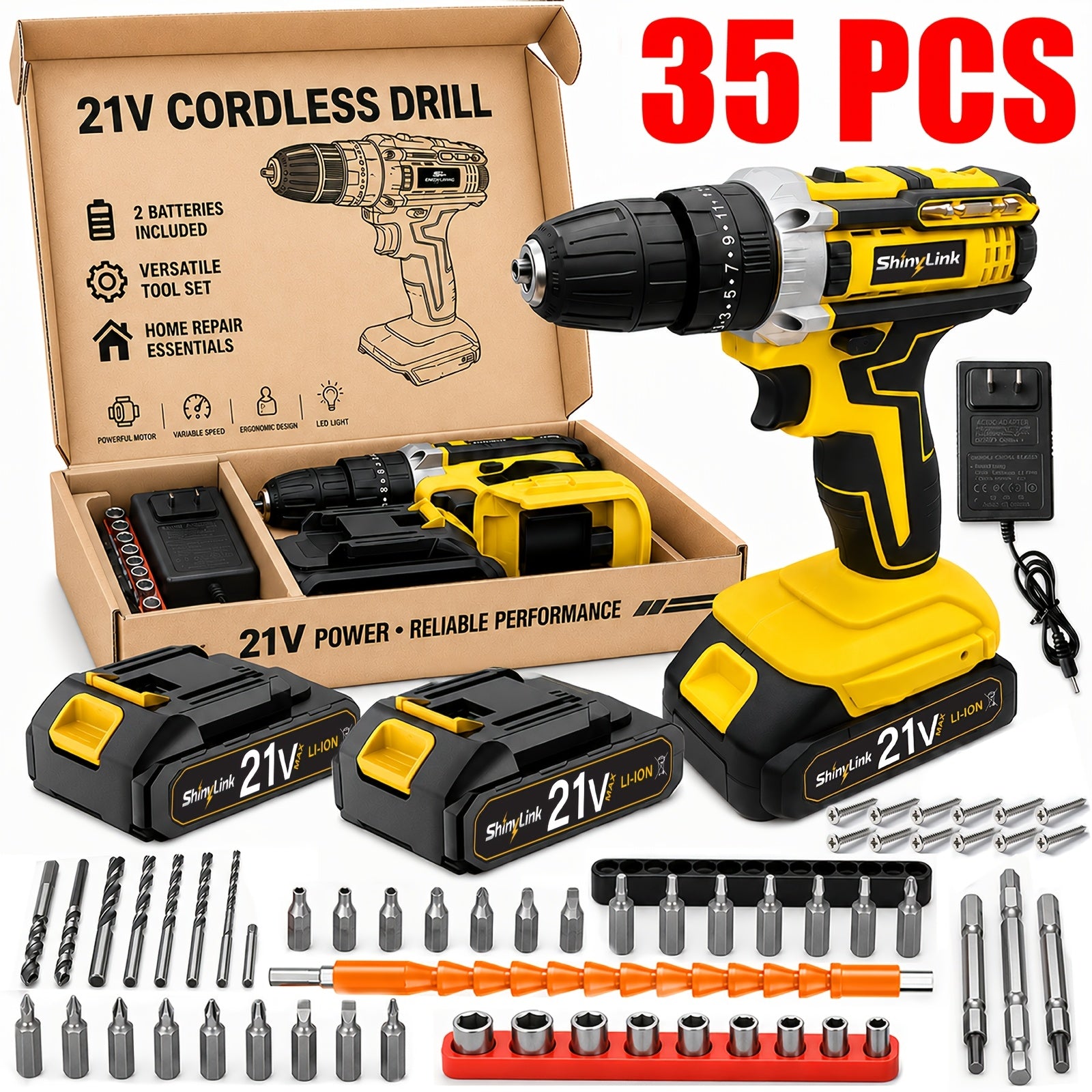 21v cordless drill set 1 18 30 32 35 136 148pcs electric