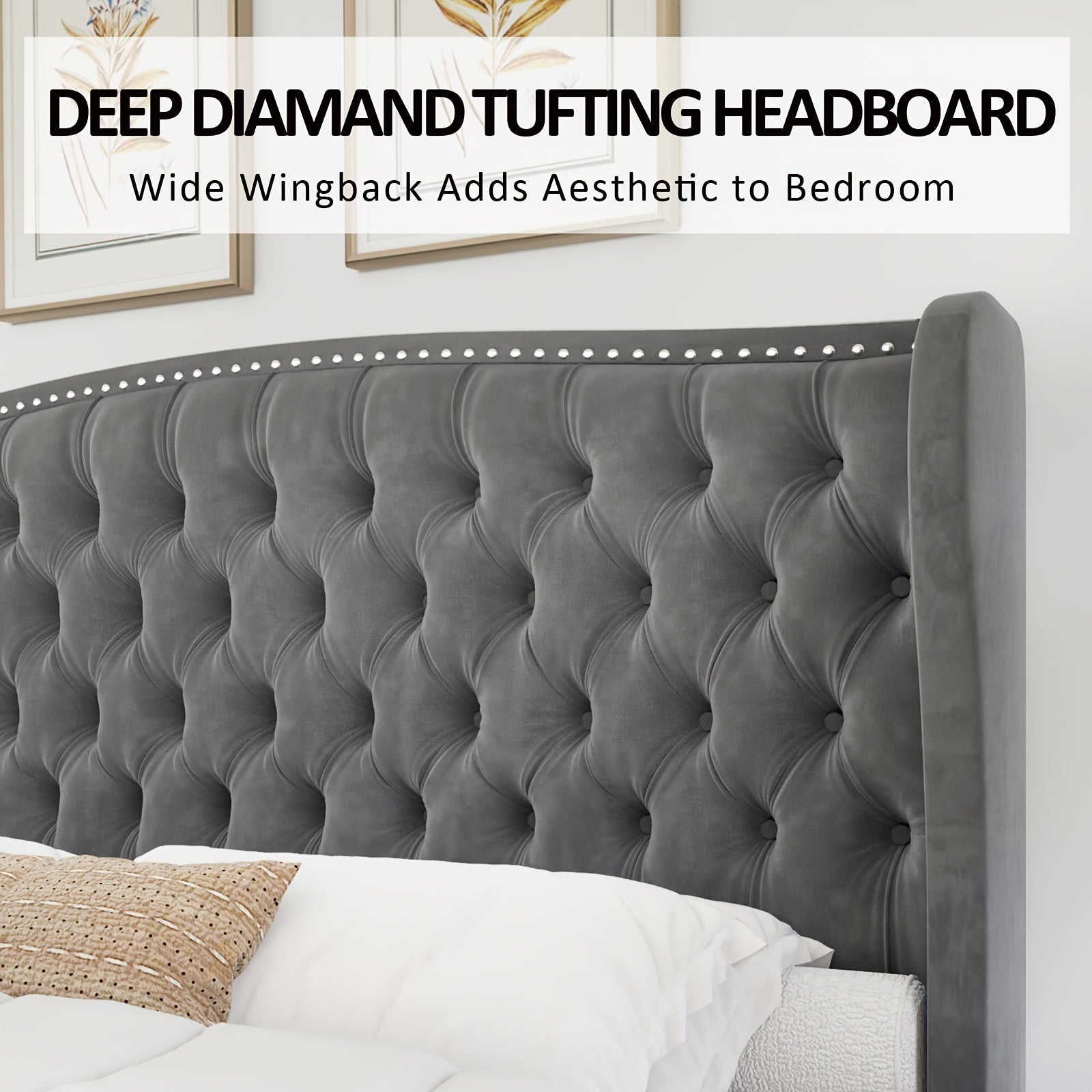 platform bed frame velvet upholstered bed deep button tufted