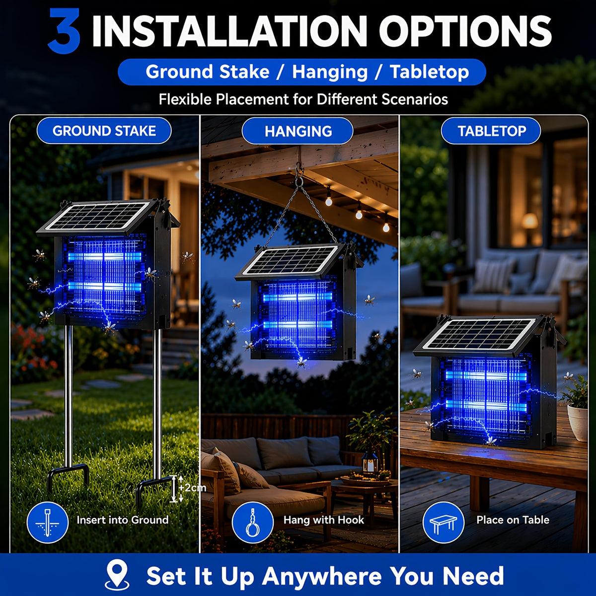 4500v solar bug zapper electric mosquito killer dual solar