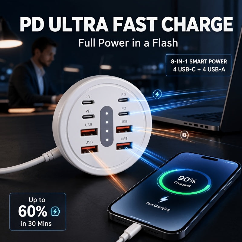 66w round usb c fast charging hub 8 in 1 model 4 type c pd 4
