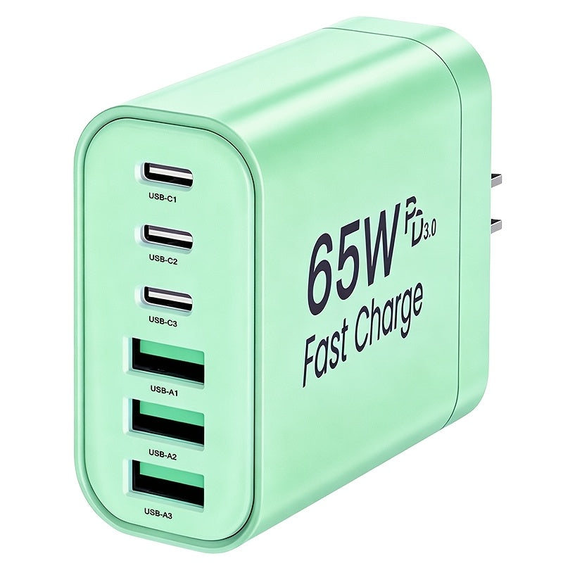 65w 6 port type c type a multi port charger home wall