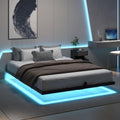 full queen king size floating bed frame smart led lights