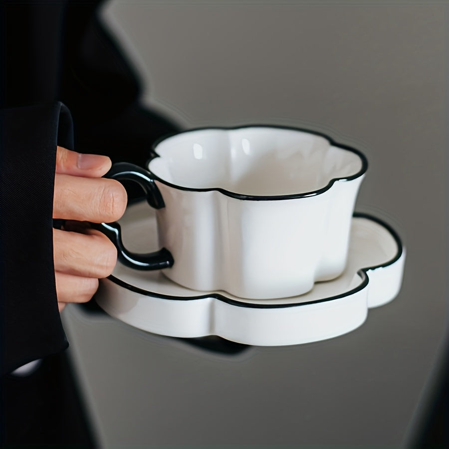 minimalist petal shaped ceramic coffee cup saucer