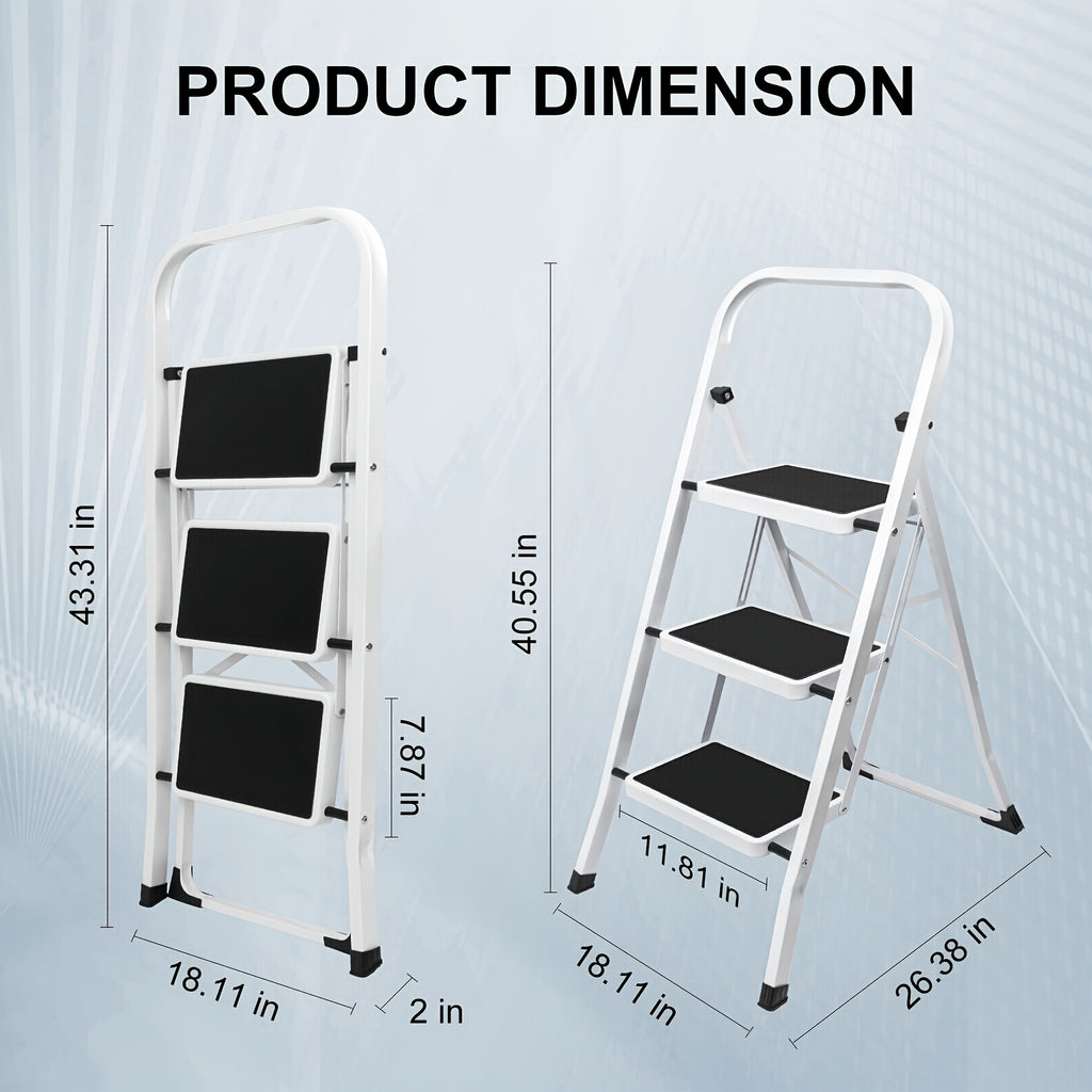 3 step ladder folding step stool wide anti slip pedal 500lbs
