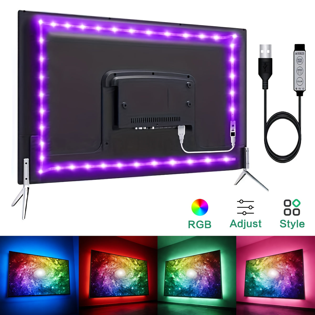 1 5m led tv background light strip three button control rgb