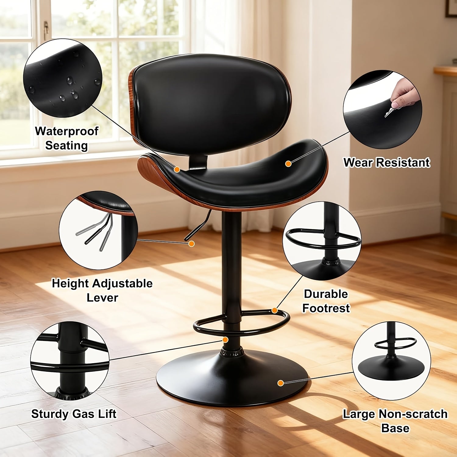two piece bar stool set adjustable height featuring pu