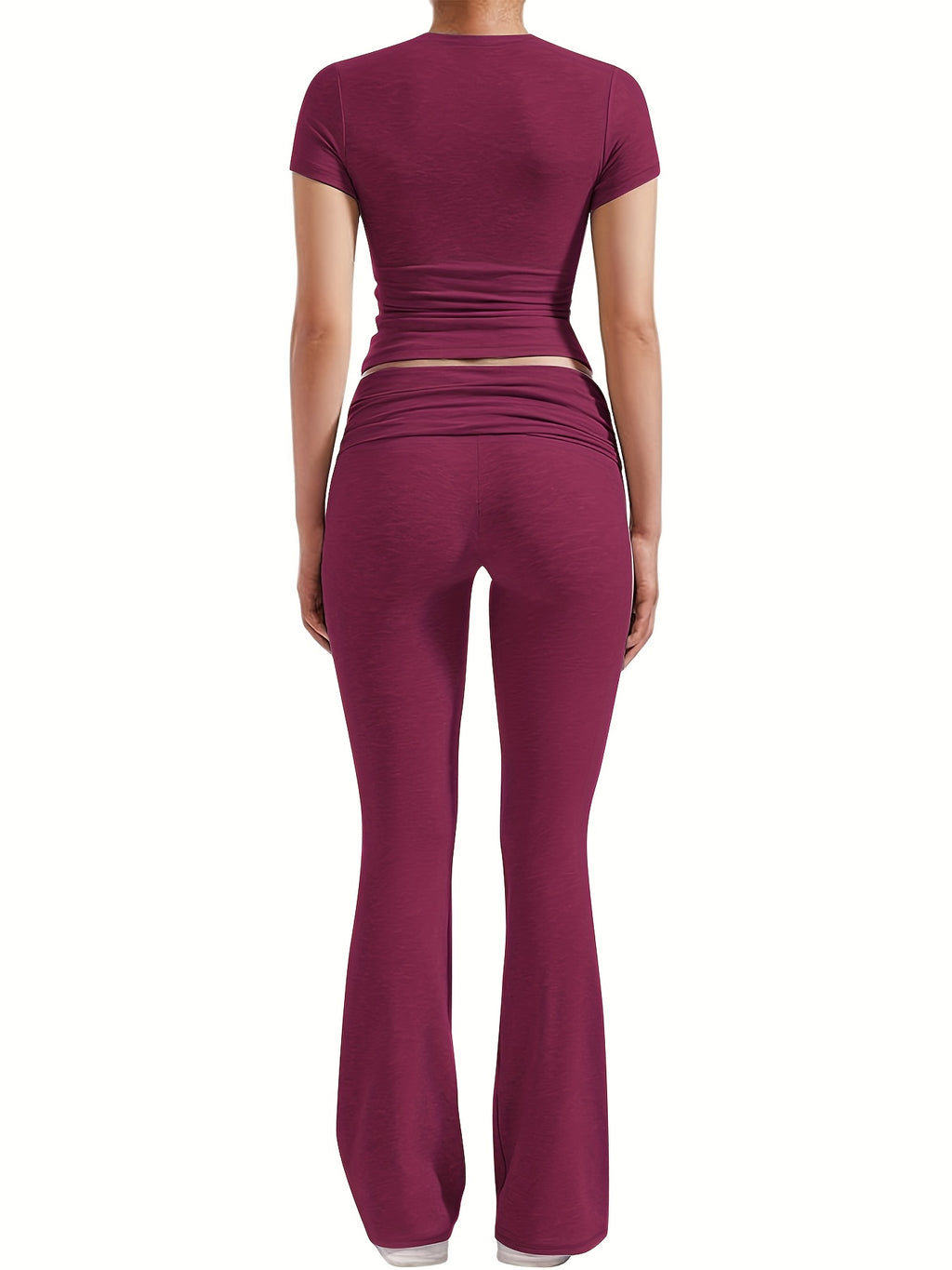 casual solid color   two piece pants set short sleeve