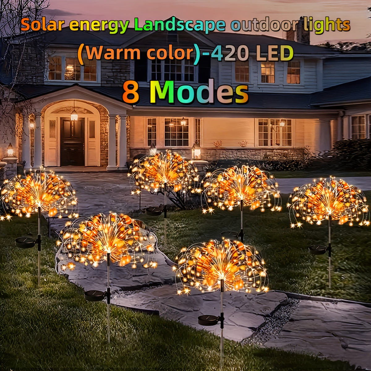 8 pack 420led solar outdoor fireworks light ip65 waterproof