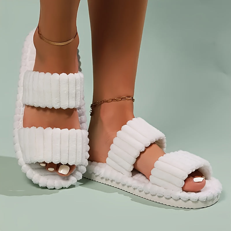 womens plush half toe slippers suitable soft warm indoor non